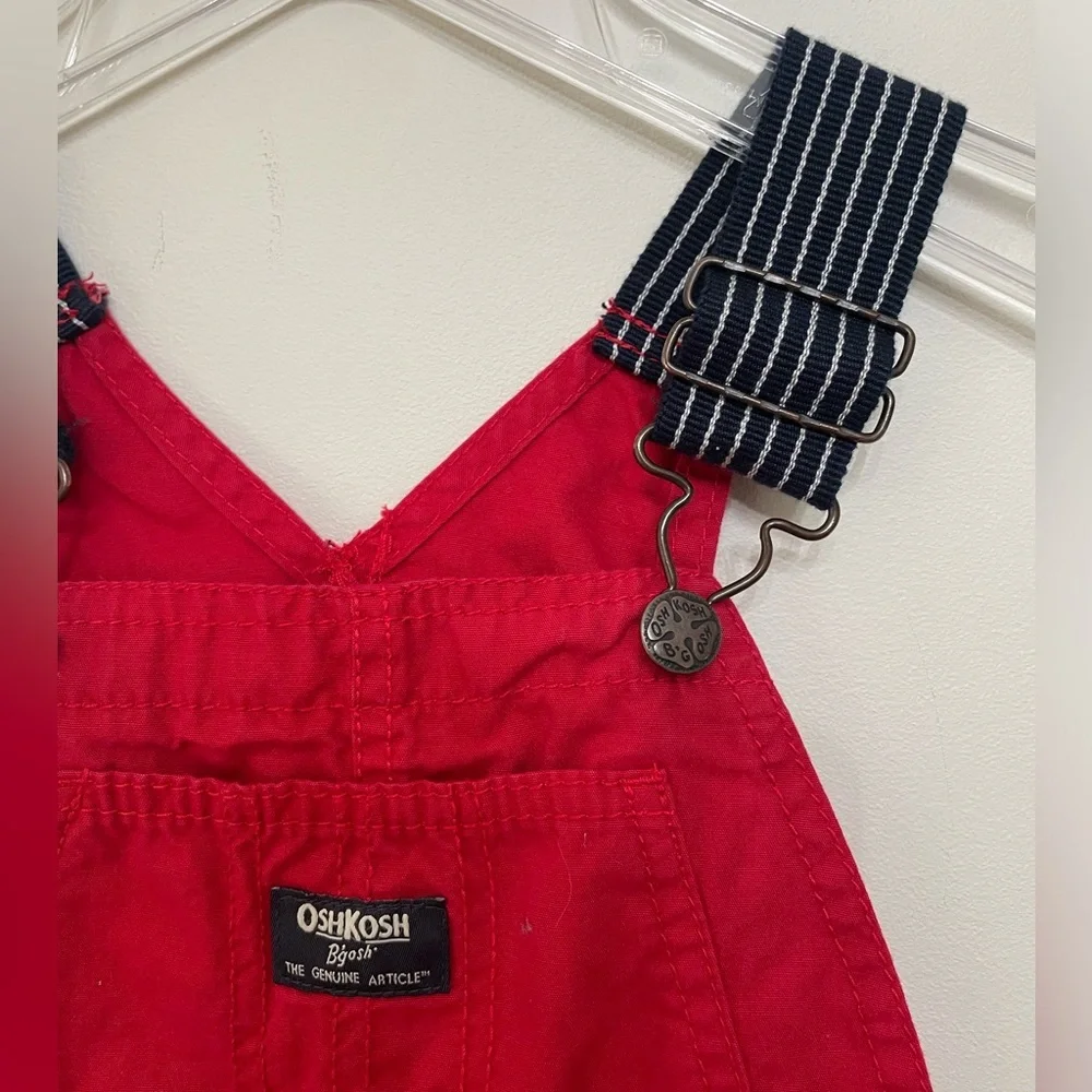 OshKosh B Gosh Red Navy Stripe Strap Shortalls Overalls Unisex Sz Toddler 4T